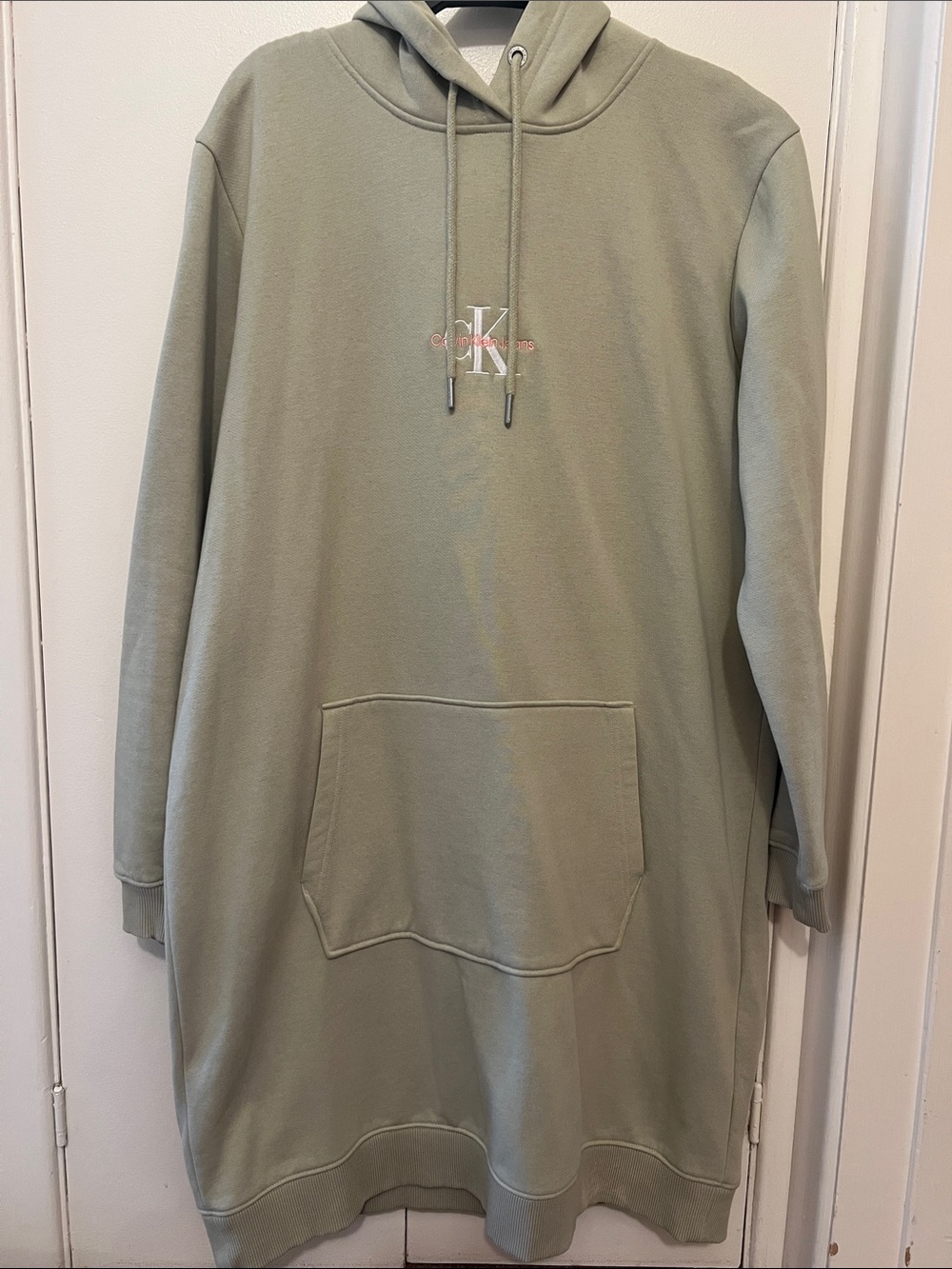 CK Embroided logo Sage Green Hooded Sweater Dress
